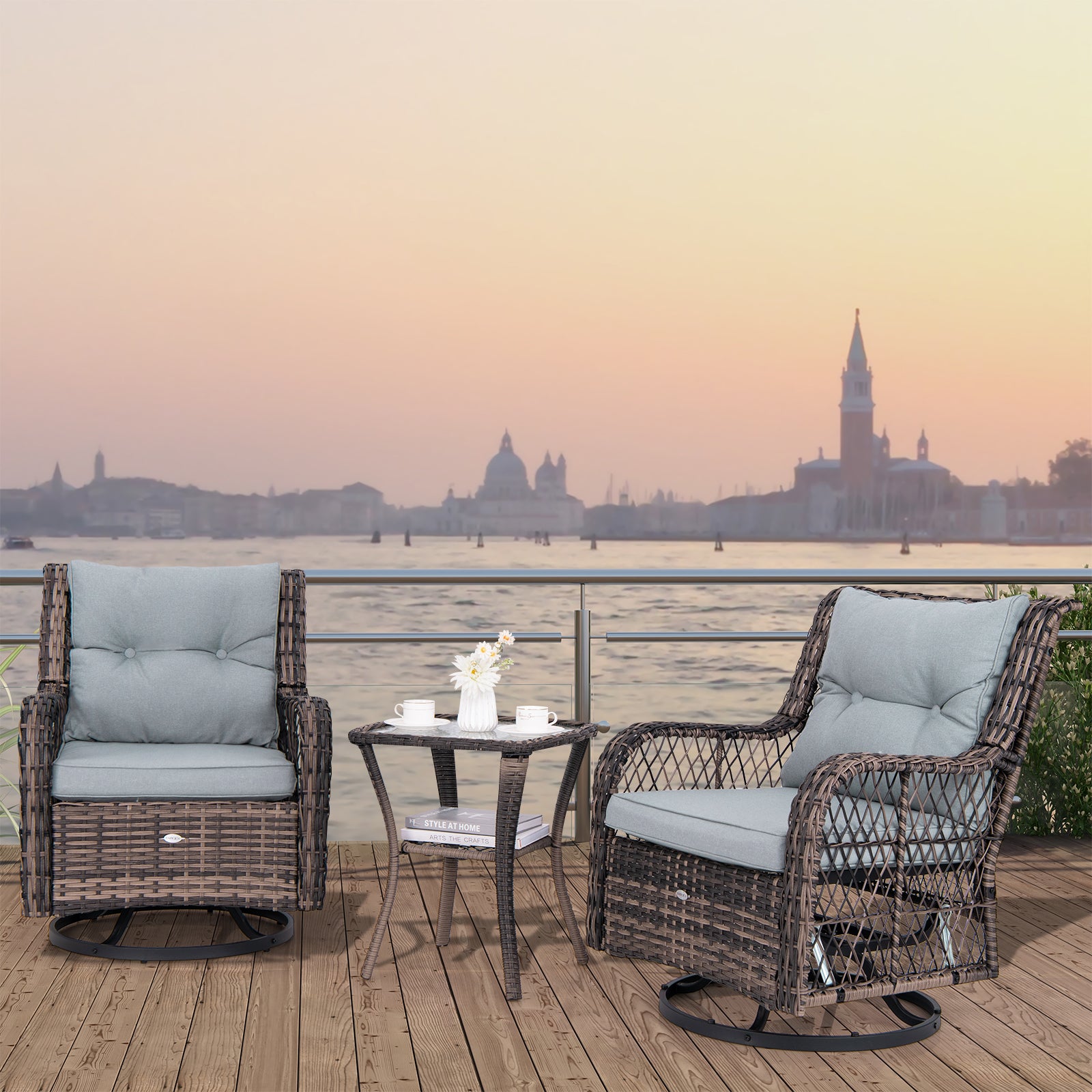 3 Pieces Outdoor Swivel Rocker Set with Small Side Table, Gray Patio Conversation Sets at Gallery Canada