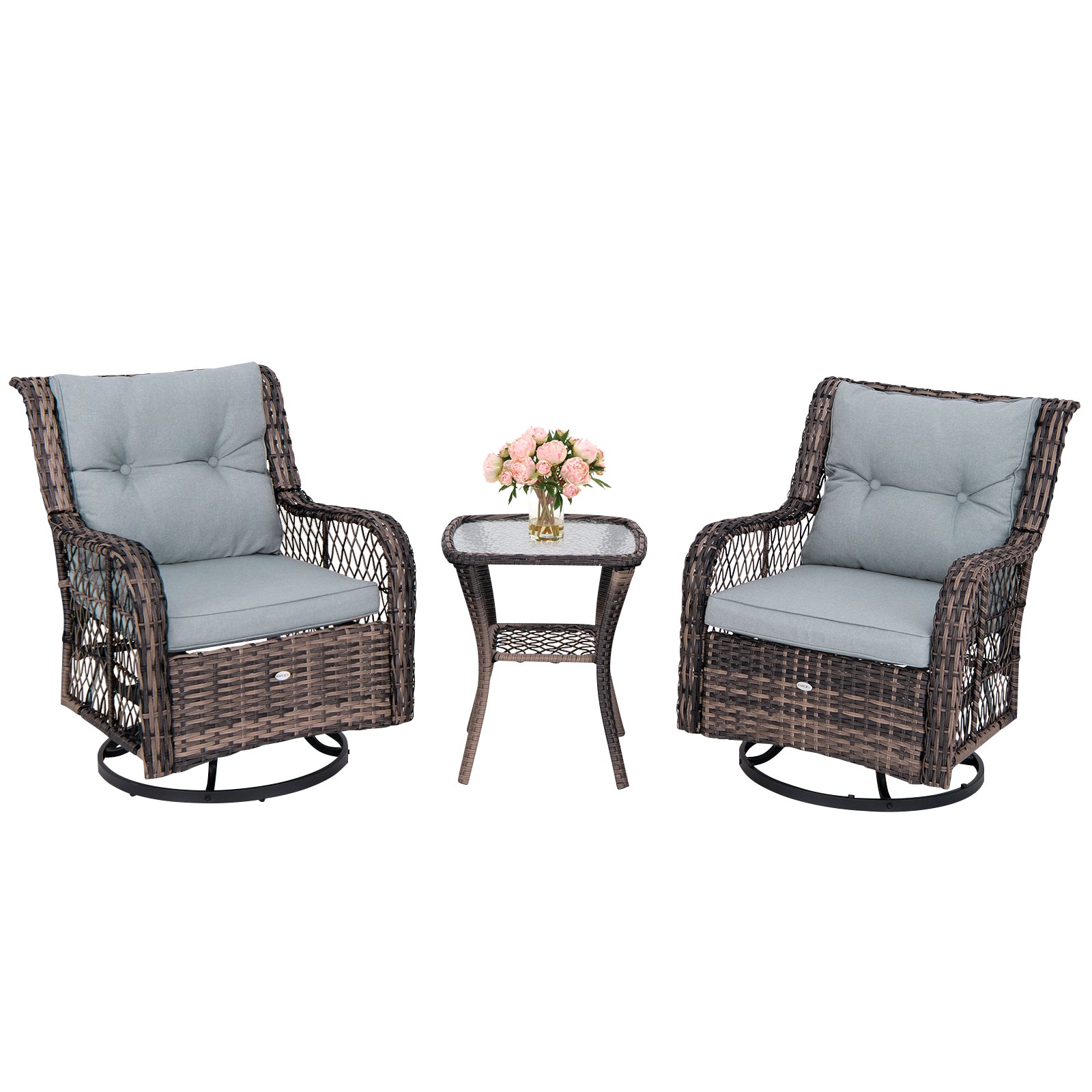 3 Pieces Outdoor Swivel Rocker Set with Small Side Table, Gray Patio Conversation Sets at Gallery Canada