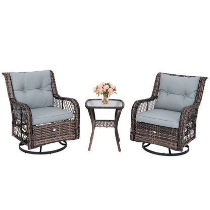 3 Pieces Outdoor Swivel Rocker Set with Small Side Table, Gray Patio Conversation Sets at Gallery Canada