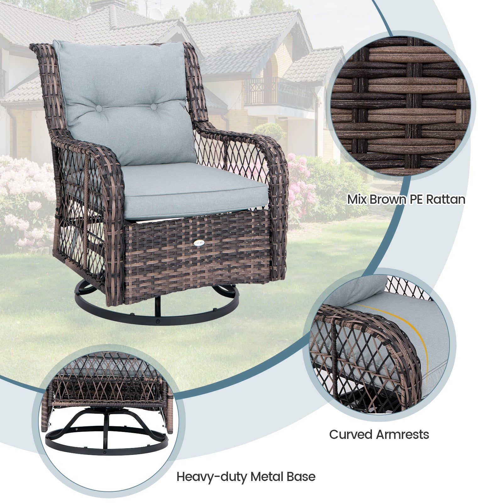 3 Pieces Outdoor Swivel Rocker Set with Small Side Table, Gray Patio Conversation Sets at Gallery Canada