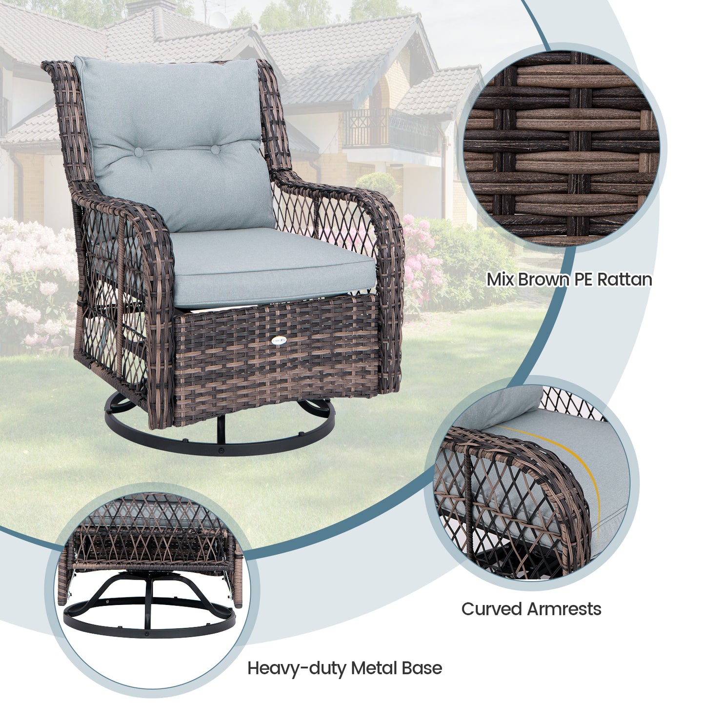 3 Pieces Outdoor Swivel Rocker Set with Small Side Table, Gray Patio Conversation Sets at Gallery Canada