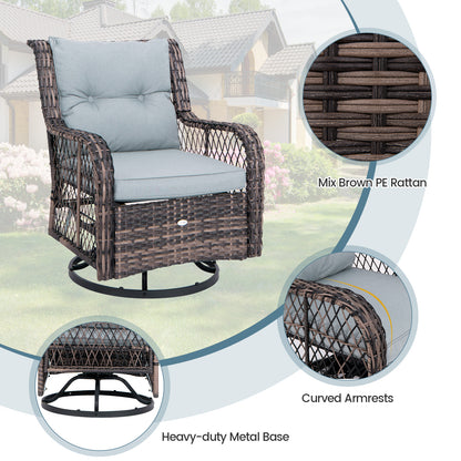 3 Pieces Outdoor Swivel Rocker Set with Small Side Table, Gray Patio Conversation Sets at Gallery Canada