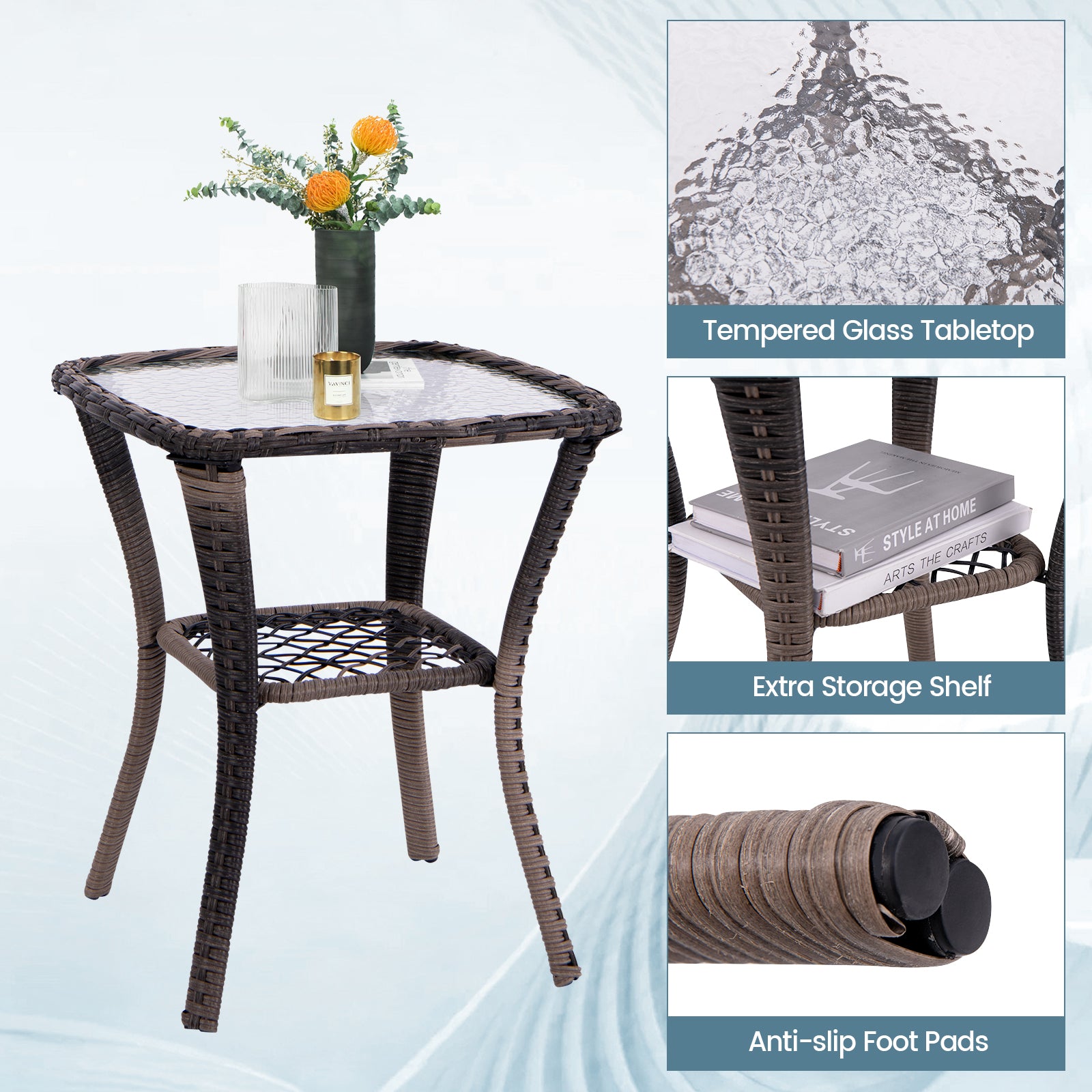 3 Pieces Outdoor Swivel Rocker Set with Small Side Table, Gray Patio Conversation Sets at Gallery Canada