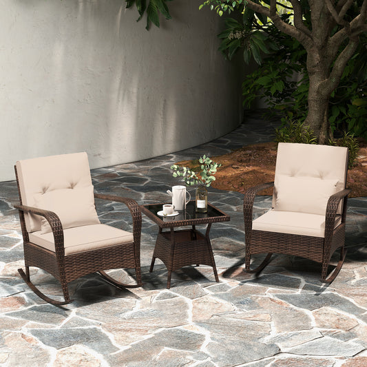 3 Piece Outdoor Rocking Set, Tempered Glass Coffee Table, Brown Patio Conversation Sets Brown at Gallery Canada