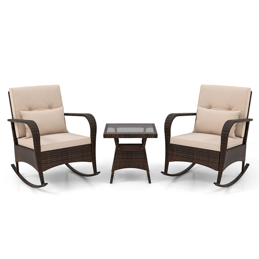 3 Piece Outdoor Rocking Set, Tempered Glass Coffee Table, Brown Patio Conversation Sets Brown at Gallery Canada