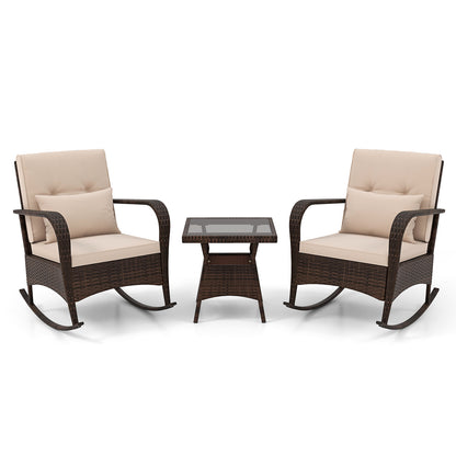 3 Piece Outdoor Rocking Set, Tempered Glass Coffee Table, Brown Patio Conversation Sets at Gallery Canada