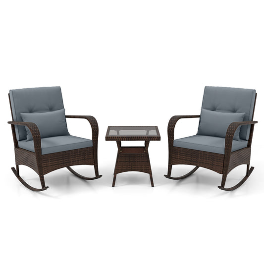 3 Piece Outdoor Rocking Set with Tempered Glass Coffee Table for Backyard Poolside, Gray Patio Conversation Sets Gray at Gallery Canada