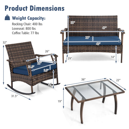 4 Pieces Wicker Rocking Set with Bungee Rope Seat for Porch Yard, Navy Patio Conversation Sets at Gallery Canada