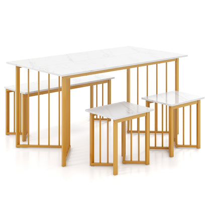 4 Piece Dining Table Set with Bench and 2 Stools, White Dining Room Sets White at Gallery Canada