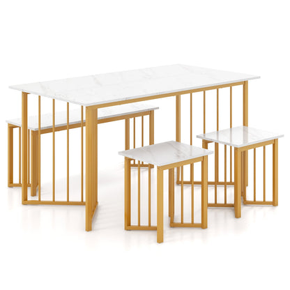 Ensemble de table de salle à manger 4 pièces avec banc, 2 tabourets, blanc