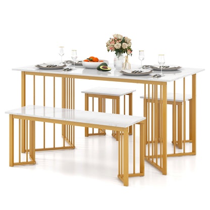 4 Piece Dining Table Set with Bench and 2 Stools, White Dining Room Sets at Gallery Canada