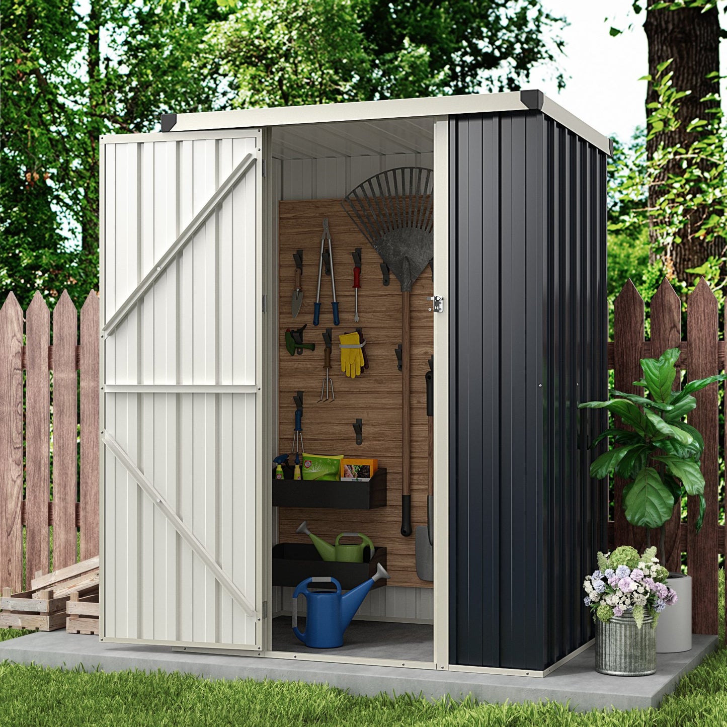 4 x 3 FT Metal Outdoor Storage Shed with Lockable Door, Gray Sheds & Outdoor Storage at Gallery Canada