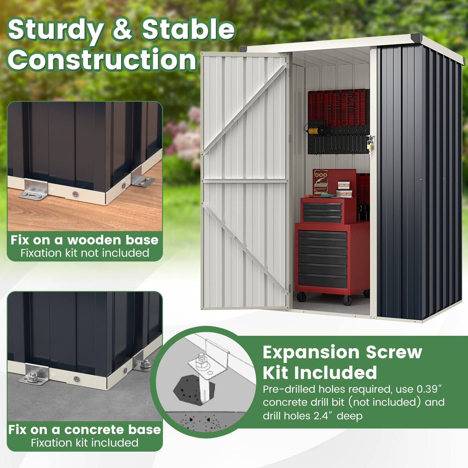 4 x 3 FT Metal Outdoor Storage Shed with Lockable Door, Gray Sheds & Outdoor Storage at Gallery Canada