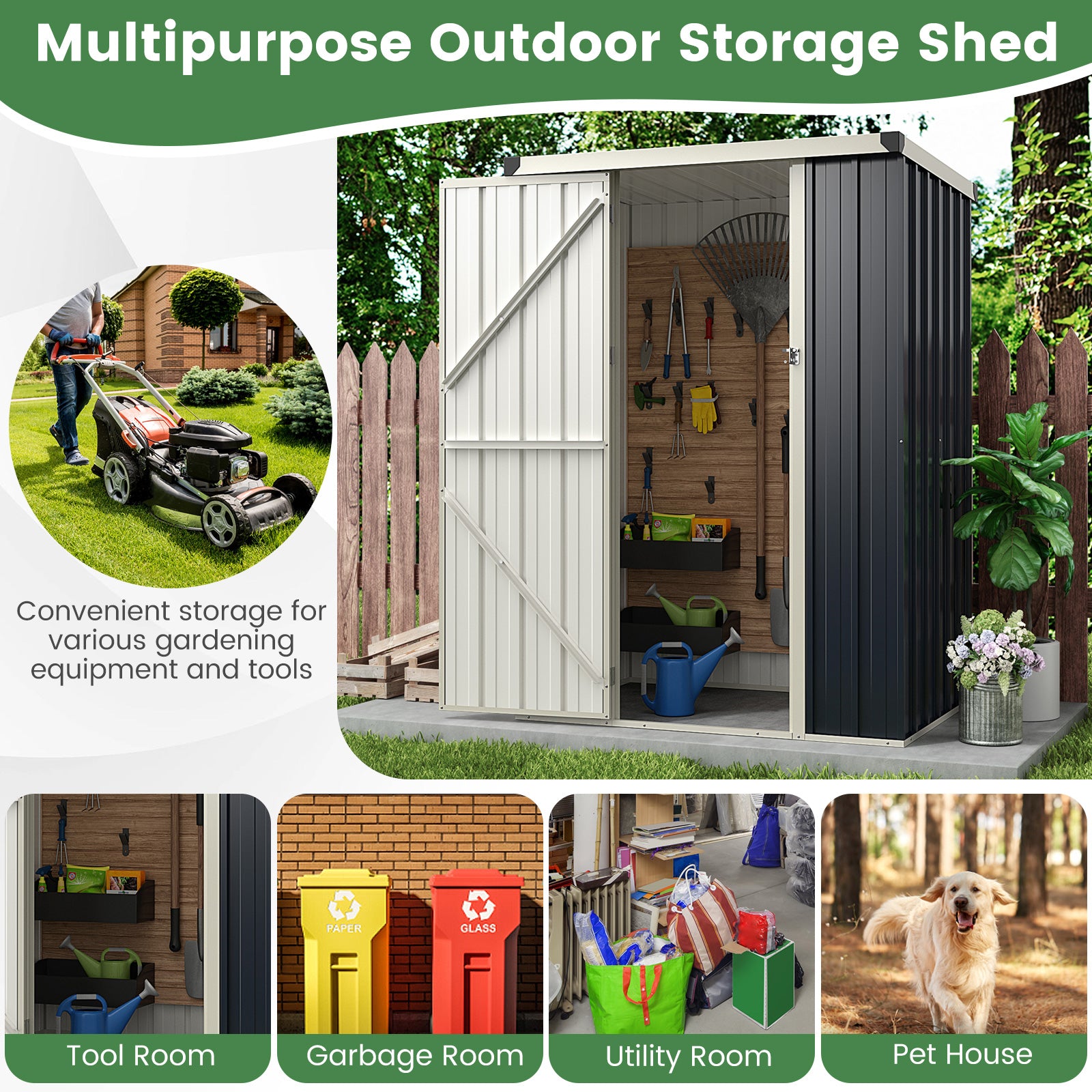 4 x 3 FT Metal Outdoor Storage Shed with Lockable Door, Gray Sheds & Outdoor Storage at Gallery Canada