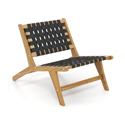 Indoor Patio Teak Wooden Chair with Woven Webbing Seat and Backrest, Natural & Black Patio Dining Chairs at Gallery Canada