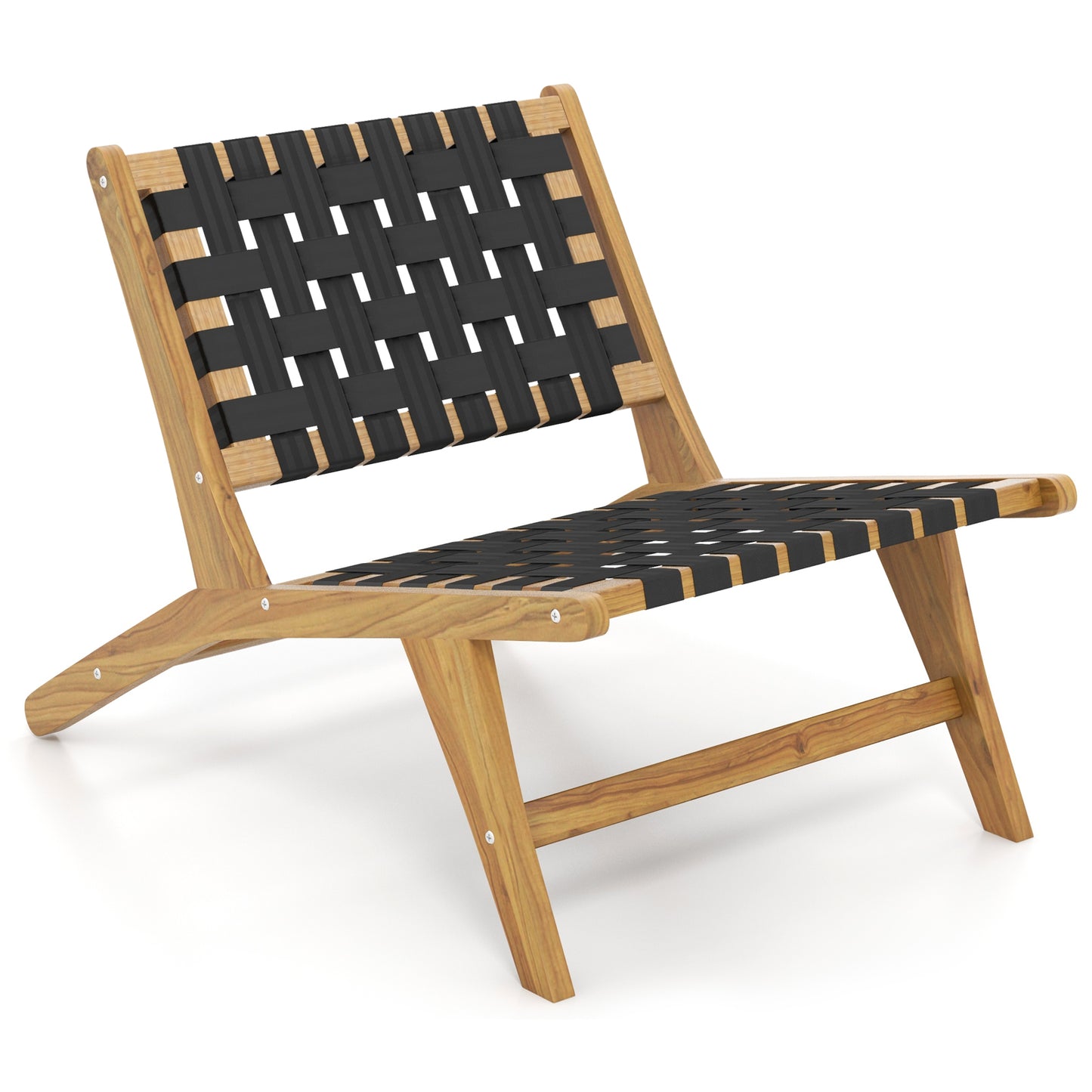 Indoor Patio Teak Wooden Chair with Woven Webbing Seat and Backrest, Natural & Black Patio Dining Chairs at Gallery Canada