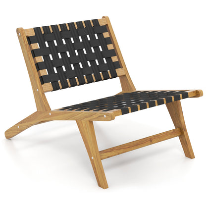 Indoor Patio Teak Wooden Chair with Woven Webbing Seat and Backrest, Natural & Black Patio Dining Chairs at Gallery Canada