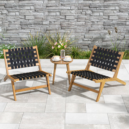 Indoor Patio Teak Wooden Chair with Woven Webbing Seat and Backrest, Natural & Black Patio Dining Chairs at Gallery Canada
