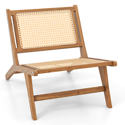 Teak Wooden Chair with Handwoven Rattan Seat and Backrest, Natural Patio Dining Chairs Natural at Gallery Canada
