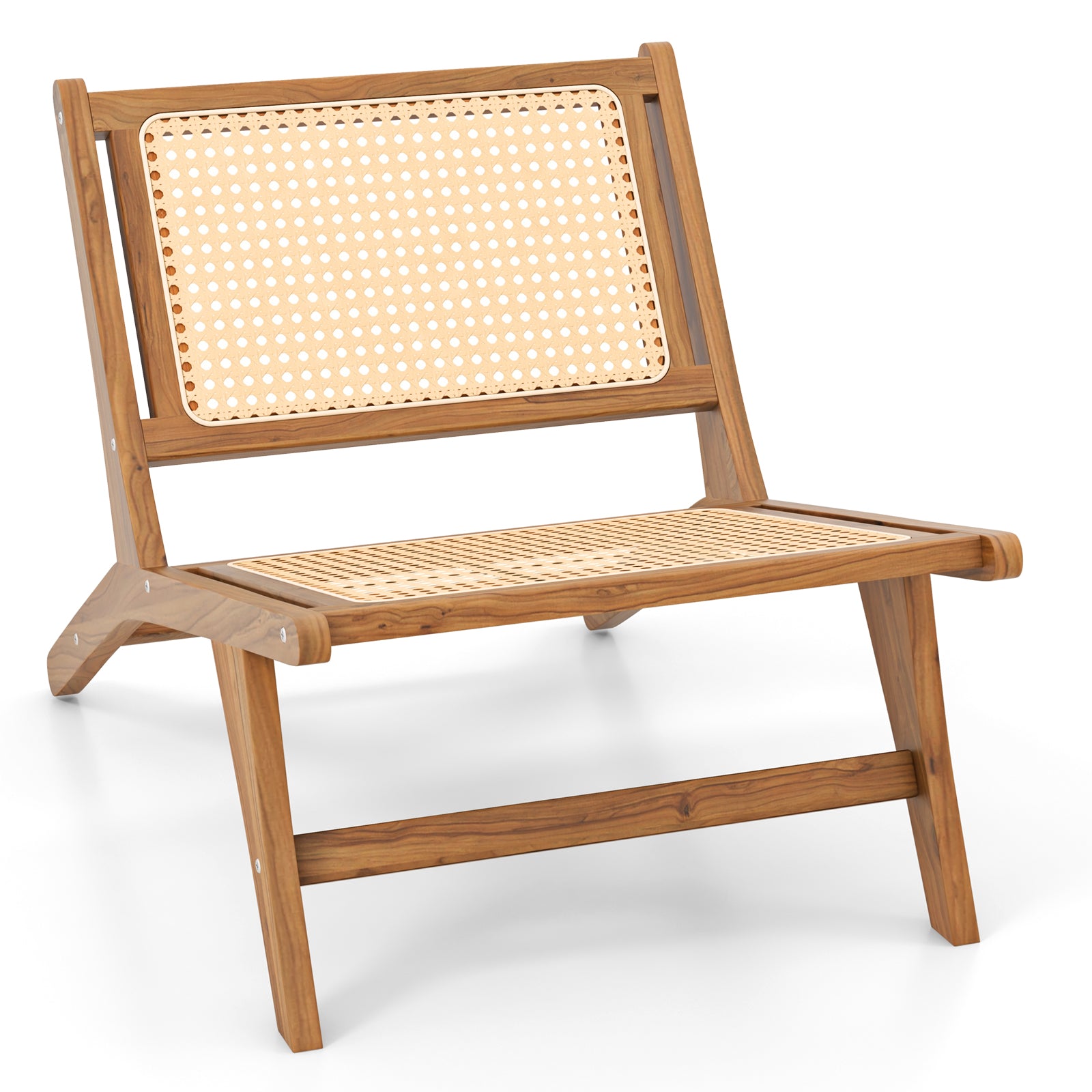 Teak Wooden Chair with Handwoven Rattan Seat and Backrest, Natural Patio Dining Chairs at Gallery Canada