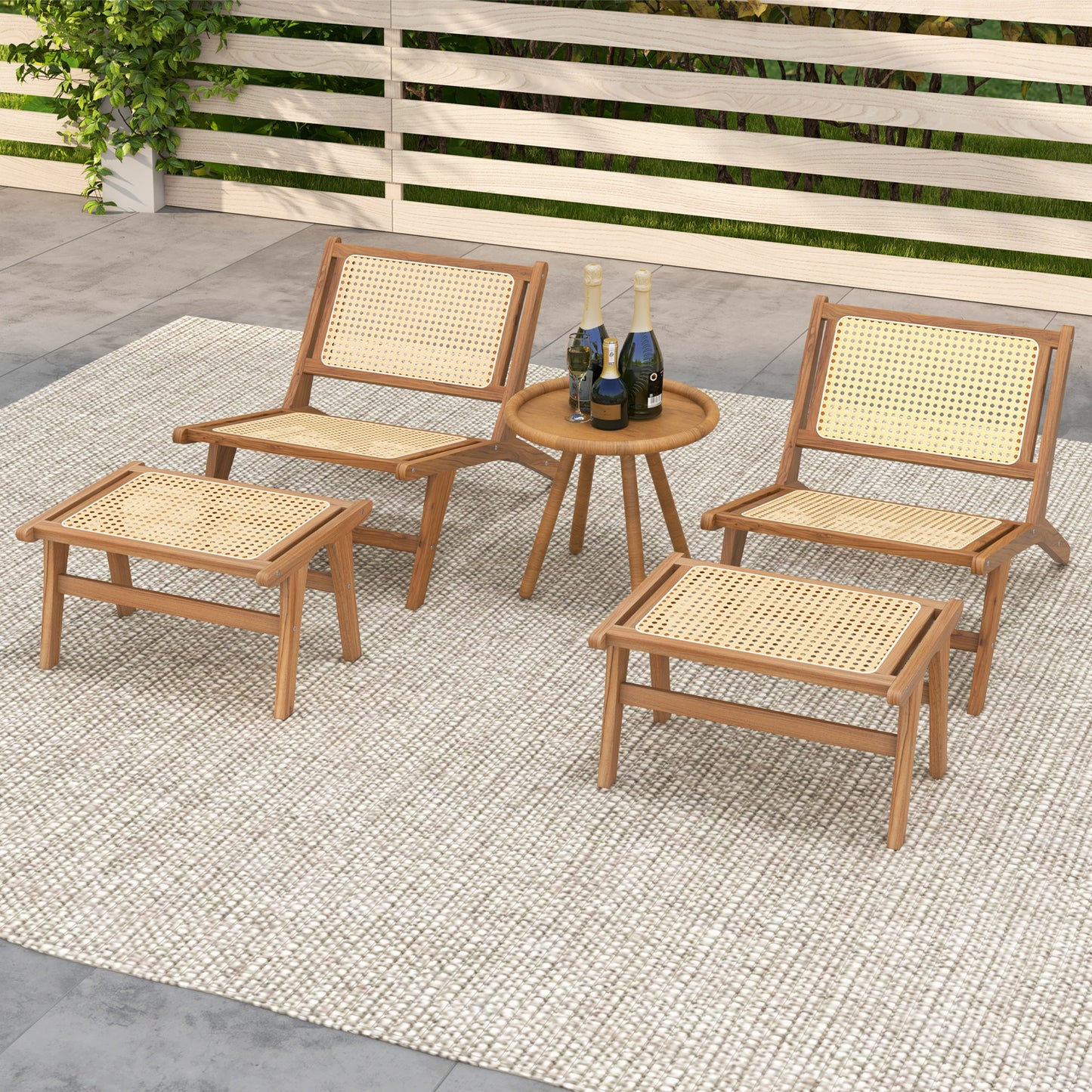 Teak Wooden Chair with Handwoven Rattan Seat and Backrest, Natural Patio Dining Chairs at Gallery Canada