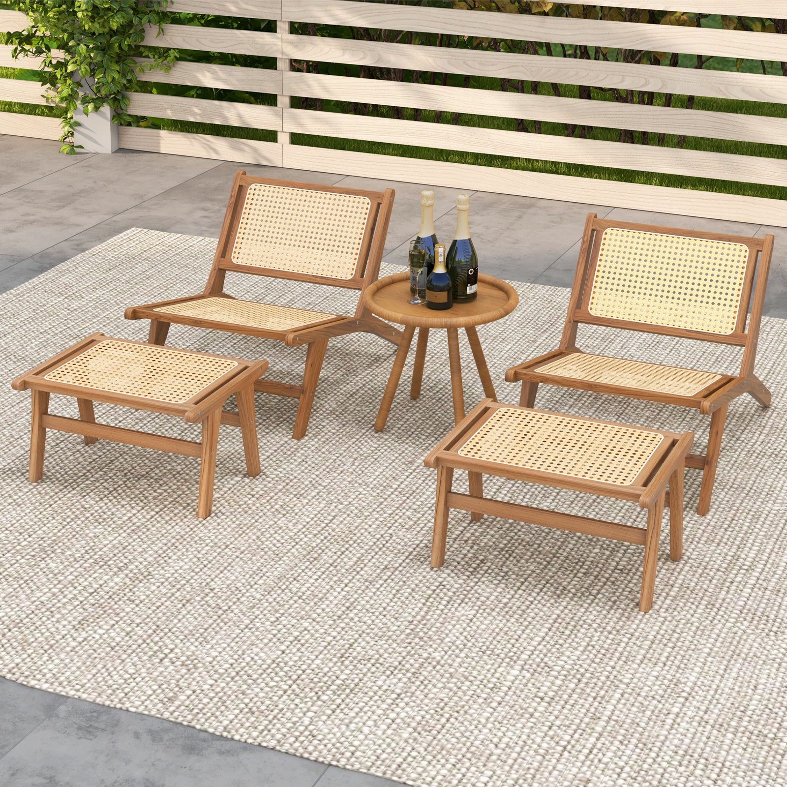 Teak Wooden Chair with Handwoven Rattan Seat and Backrest, Natural Patio Dining Chairs at Gallery Canada