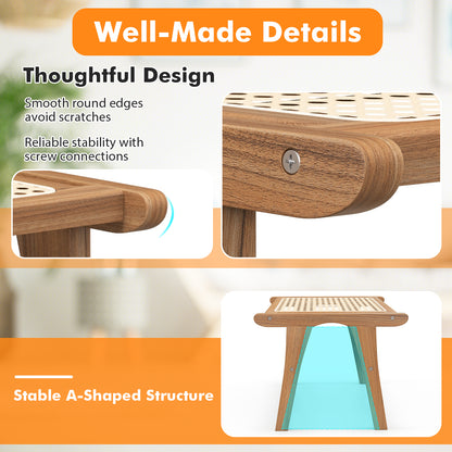 Natural Teak Wooden Foot Rest with Handwoven Rattan, Natural Ottomans at Gallery Canada