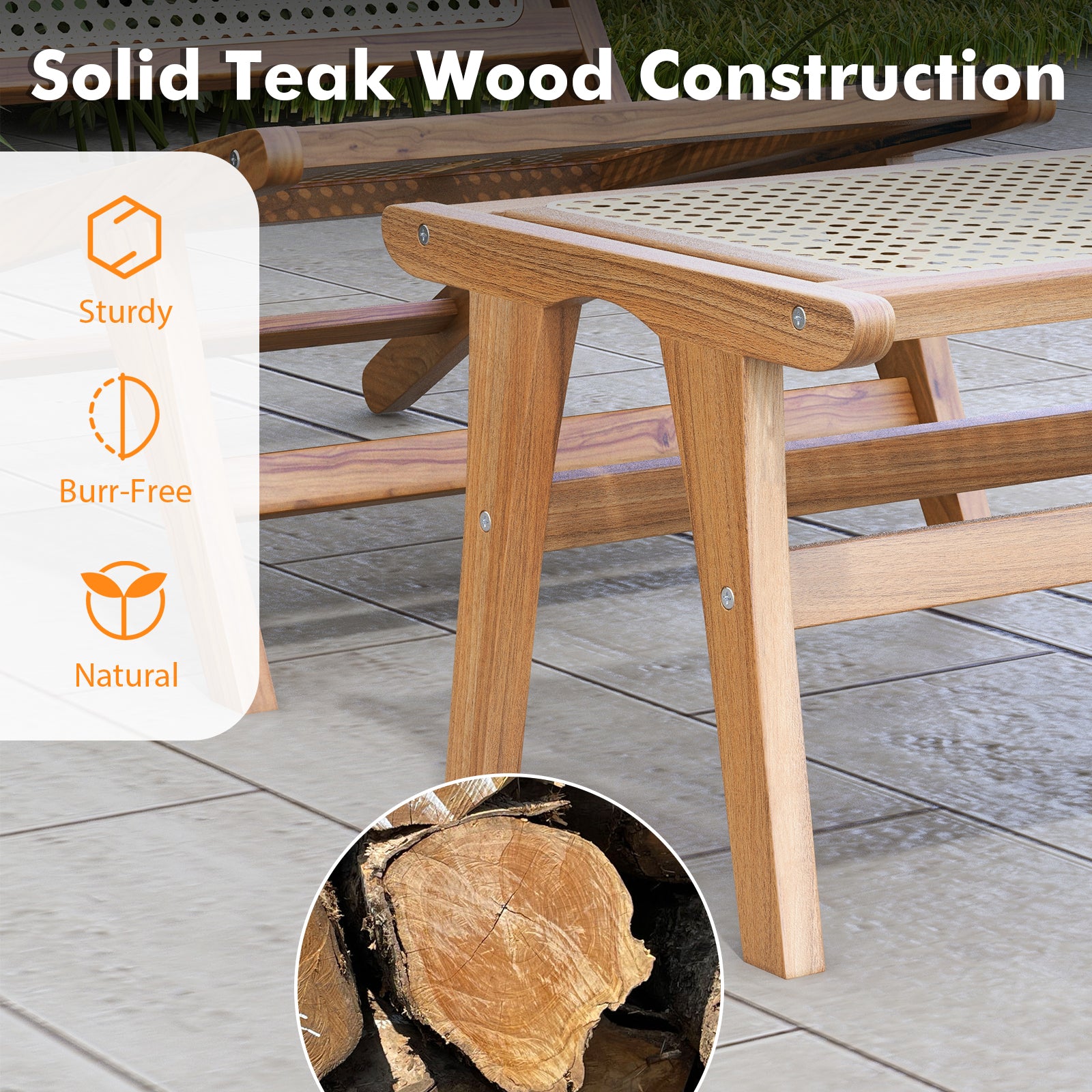 Natural Teak Wooden Foot Rest with Handwoven Rattan, Natural Ottomans at Gallery Canada