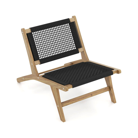 Teak Wooden Chair, Indoor Outdoor, Handwoven Cordage Seat, Natural, Black Patio Dining Chairs Natural & Black at Gallery Canada