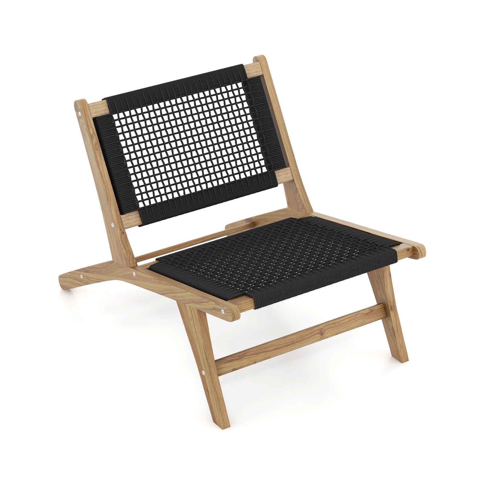 Indoor Outdoor Teak Wooden Chair with Handwoven Cordage Seat and Backrest, Natural & Black Patio Dining Chairs Natural & Black at Gallery Canada