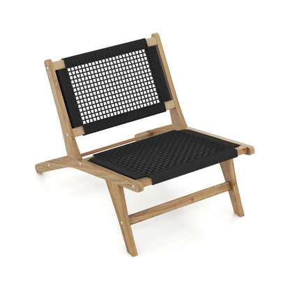 Indoor Outdoor Teak Wooden Chair with Handwoven Cordage Seat and Backrest, Natural & Black Patio Dining Chairs Natural & Black at Gallery Canada