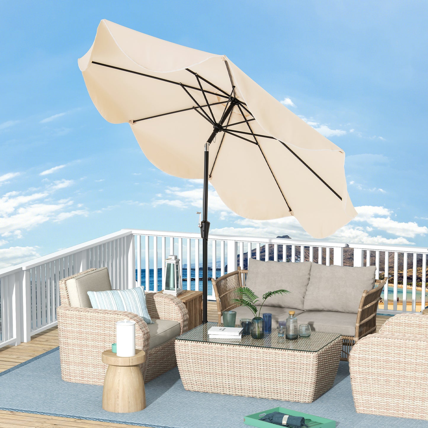 9 FT Patio Umbrella with Crank Handle and Push Button Tilt, Beige Outdoor Umbrellas at Gallery Canada