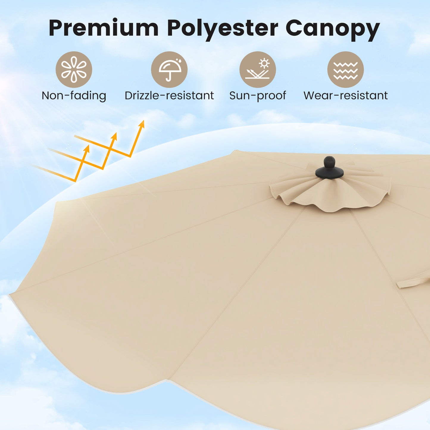 9 FT Patio Umbrella with Crank Handle and Push Button Tilt, Beige Outdoor Umbrellas at Gallery Canada