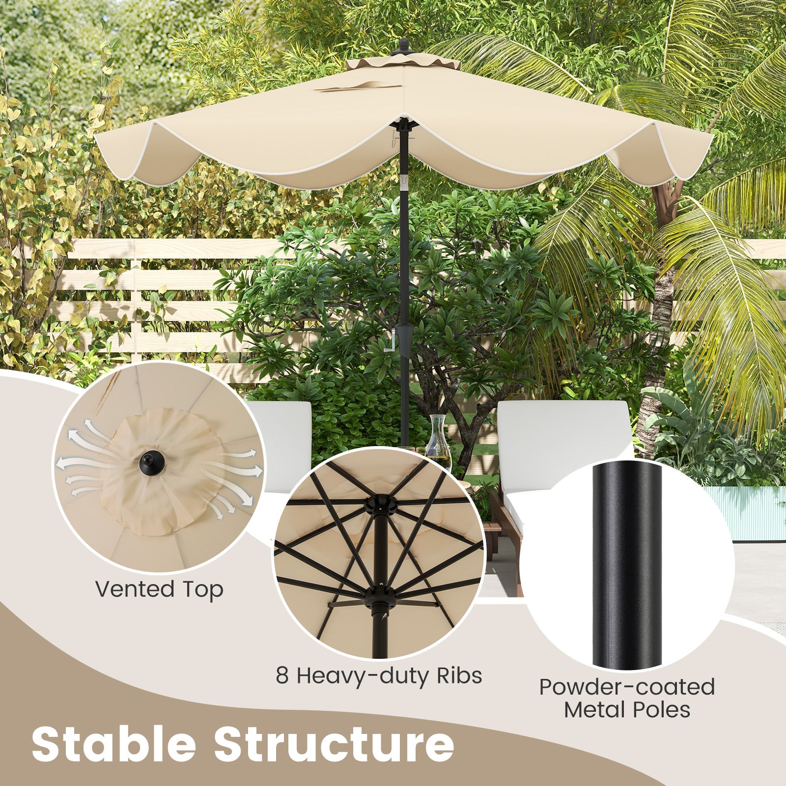9 FT Patio Umbrella with Crank Handle and Push Button Tilt, Beige Outdoor Umbrellas at Gallery Canada