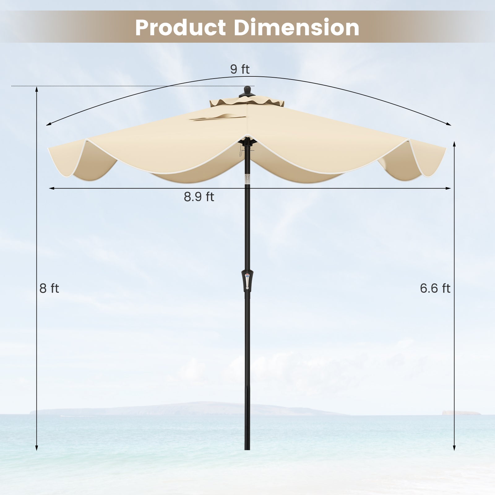 9 FT Patio Umbrella with Crank Handle and Push Button Tilt, Beige Outdoor Umbrellas at Gallery Canada