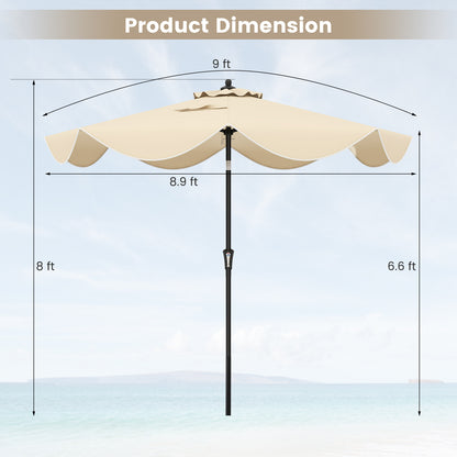 9 FT Patio Umbrella with Crank Handle and Push Button Tilt, Beige Outdoor Umbrellas at Gallery Canada