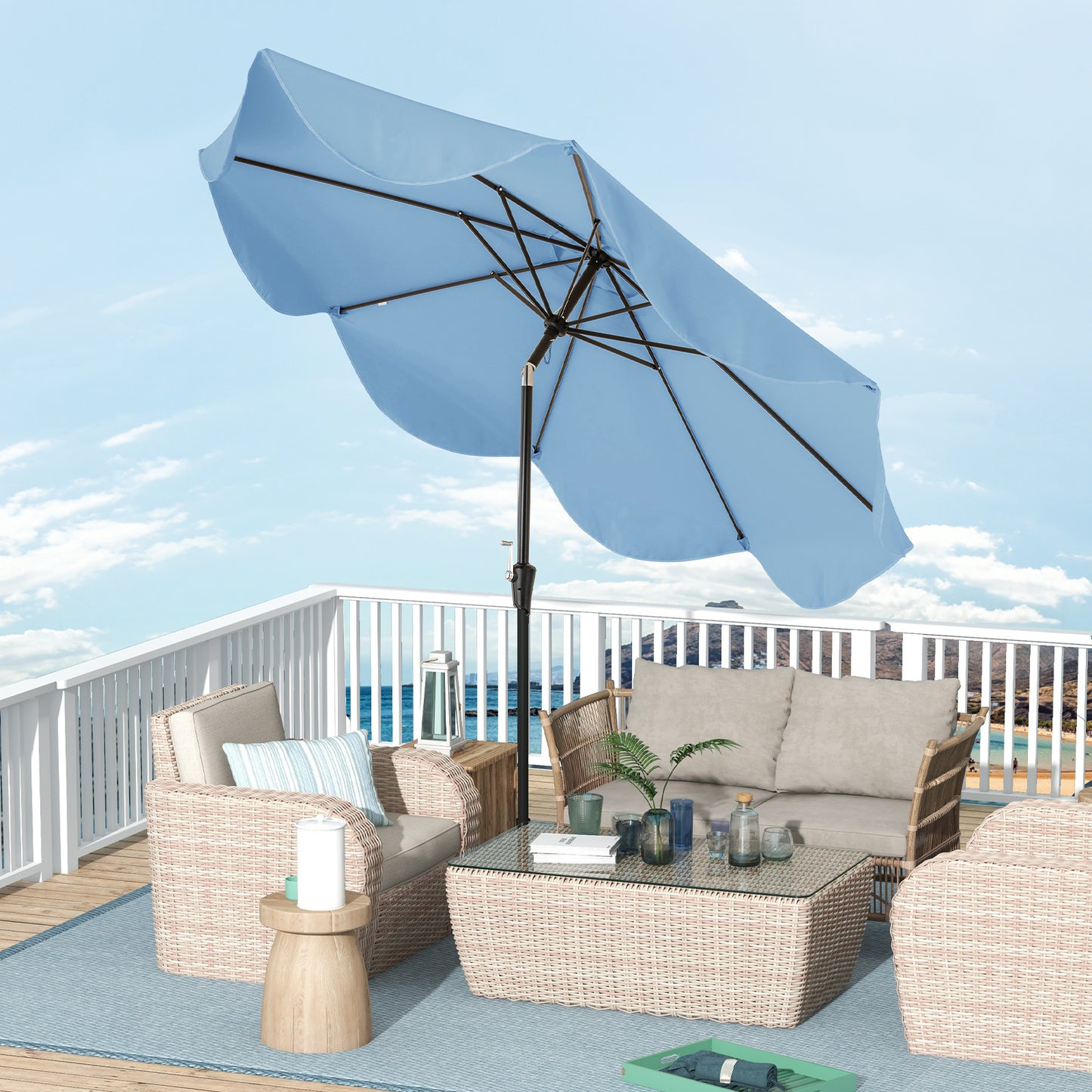 9 FT Patio Umbrella, Crank Handle, Push Button Tilt, Navy Outdoor Umbrellas at Gallery Canada