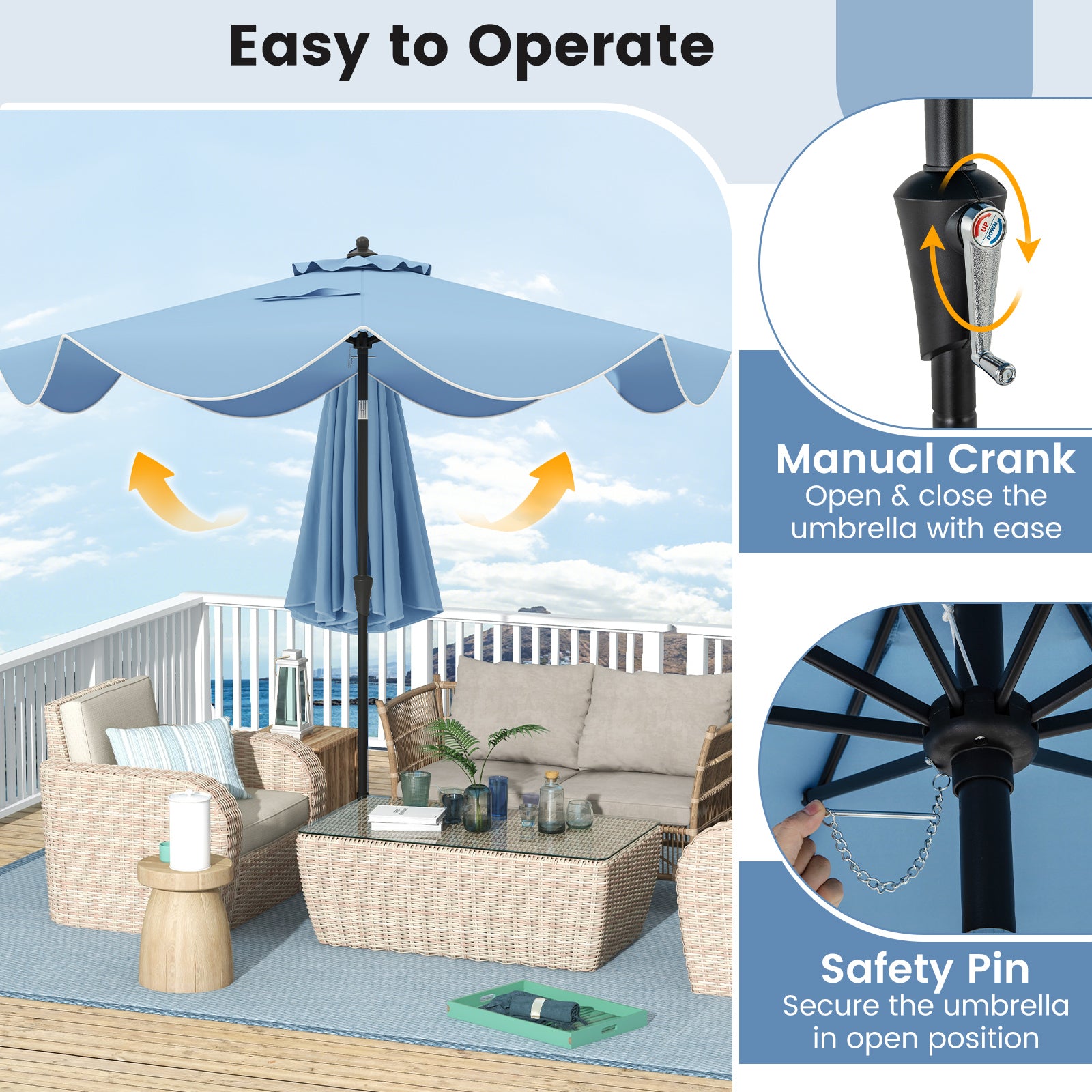 9 FT Patio Umbrella, Crank Handle, Push Button Tilt, Navy Outdoor Umbrellas at Gallery Canada