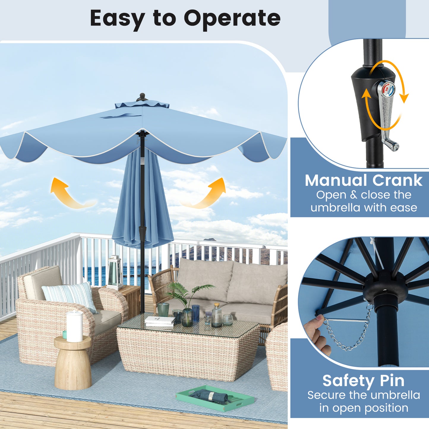 9 FT Patio Umbrella, Crank Handle, Push Button Tilt, Navy Outdoor Umbrellas at Gallery Canada