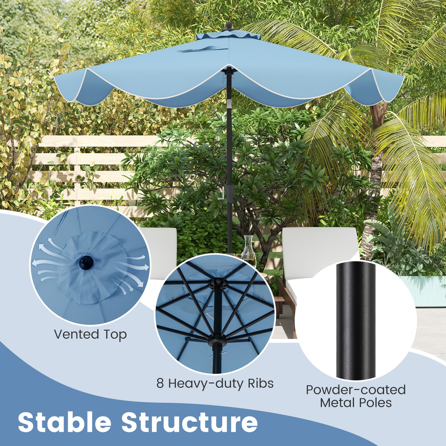 9 FT Patio Umbrella, Crank Handle, Push Button Tilt, Navy Outdoor Umbrellas at Gallery Canada