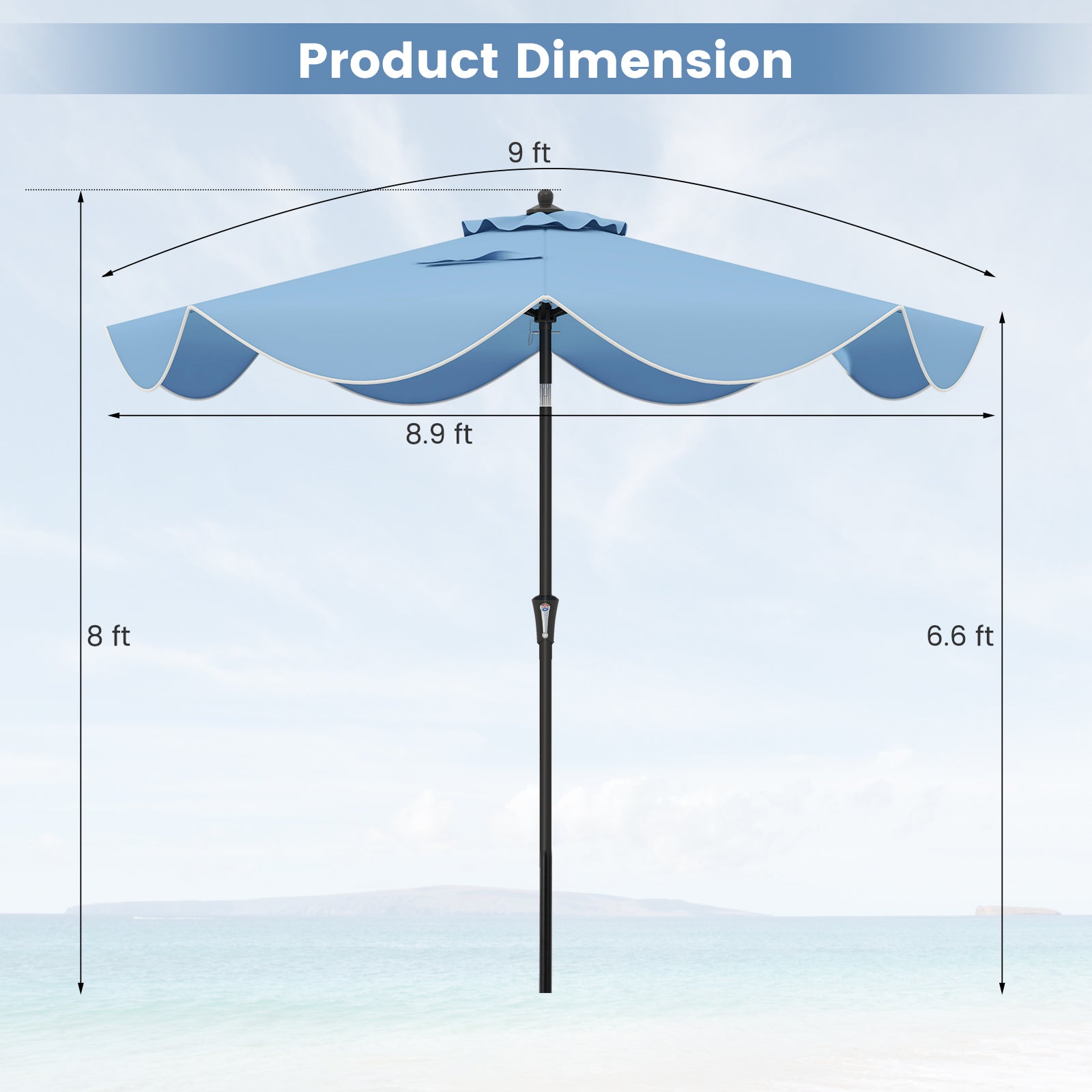 9 FT Patio Umbrella, Crank Handle, Push Button Tilt, Navy Outdoor Umbrellas at Gallery Canada