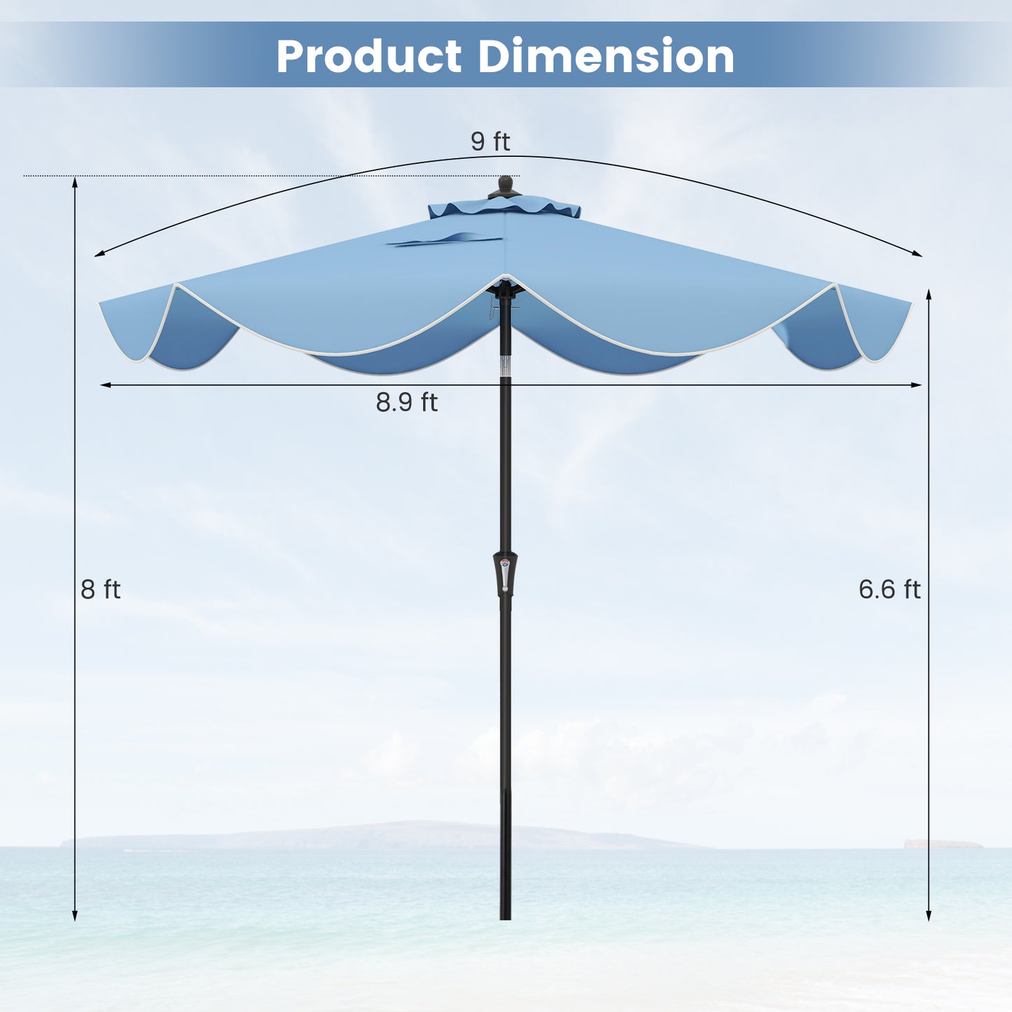 9 FT Patio Umbrella, Crank Handle, Push Button Tilt, Navy Outdoor Umbrellas at Gallery Canada