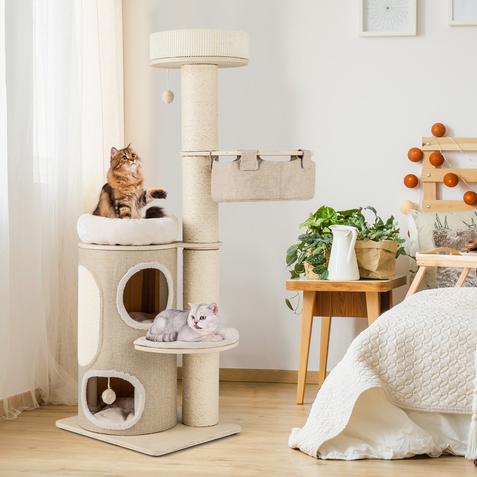 61 Inches Cat Tree for Indoor Cats with 2-stoery Condo and Top Perch, Natural Cat Trees Condos & Scratchers at Gallery Canada