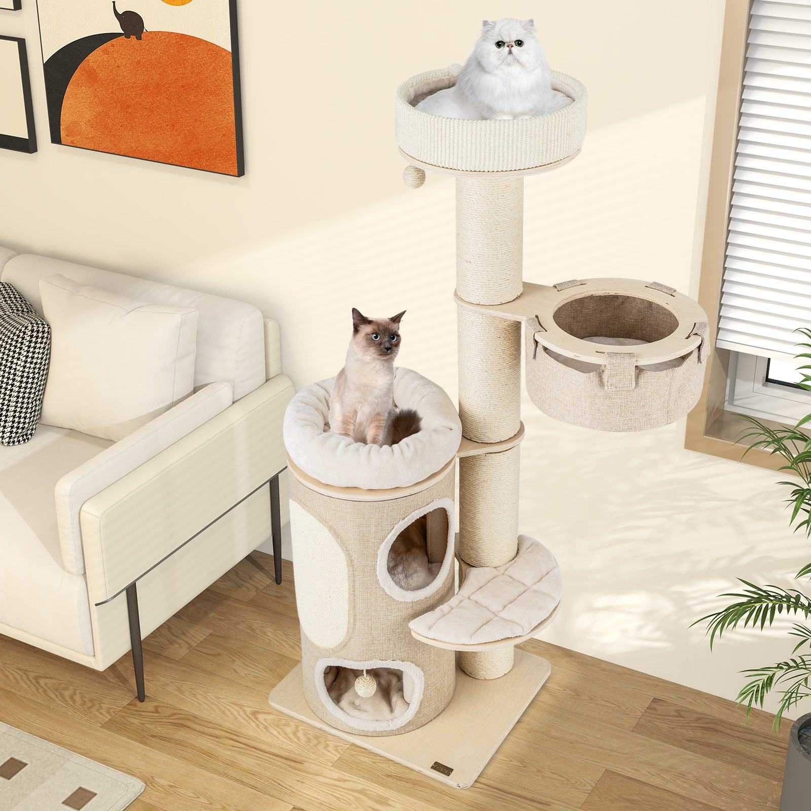 61 Inches Cat Tree for Indoor Cats with 2-stoery Condo and Top Perch, Natural Cat Trees Condos & Scratchers at Gallery Canada