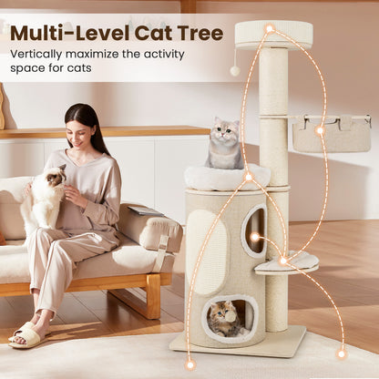 61 Inches Cat Tree for Indoor Cats with 2-stoery Condo and Top Perch, Natural Cat Trees Condos & Scratchers at Gallery Canada