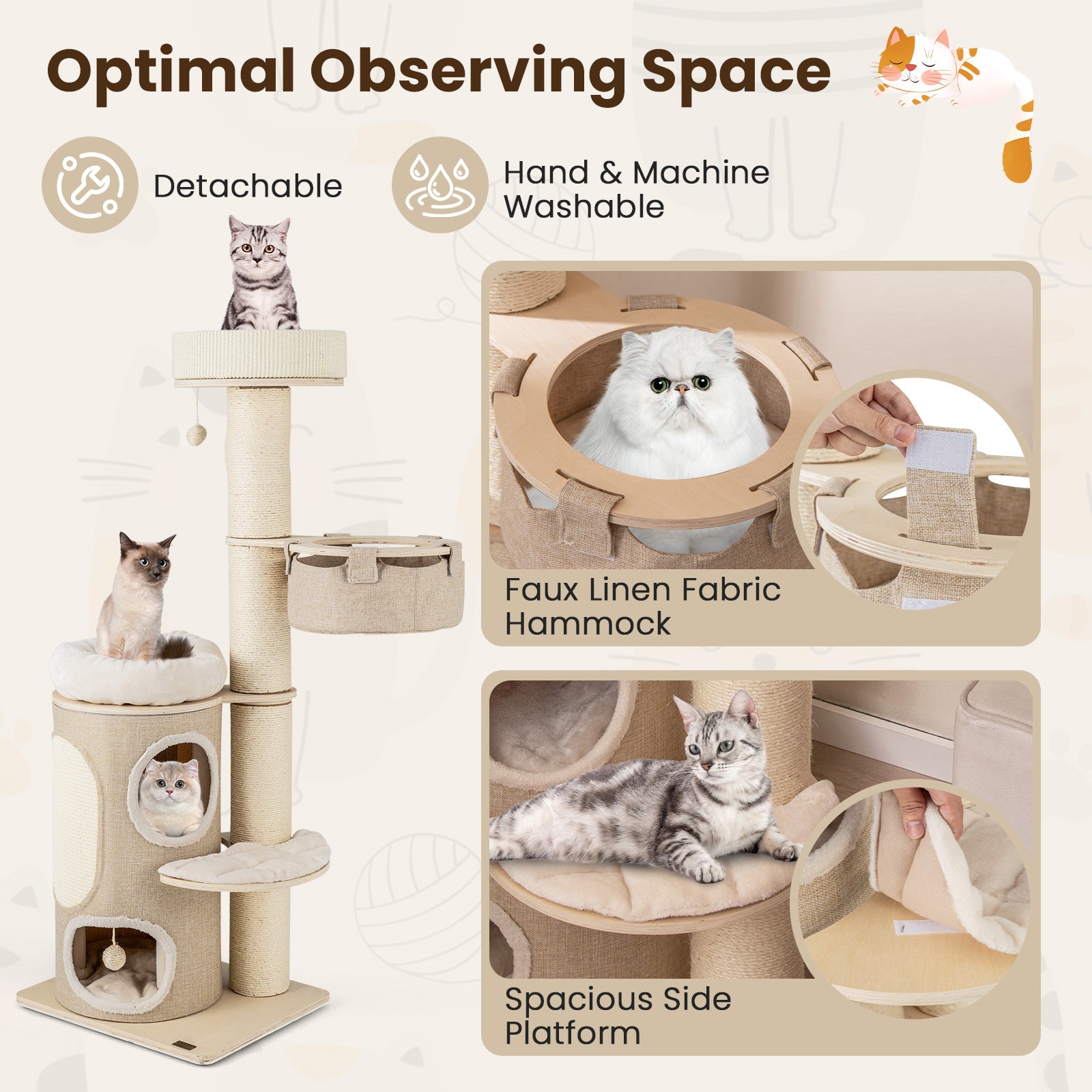 61 Inches Cat Tree for Indoor Cats with 2-stoery Condo and Top Perch, Natural Cat Trees Condos & Scratchers at Gallery Canada