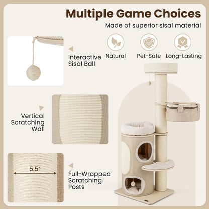 61 Inches Cat Tree for Indoor Cats with 2-stoery Condo and Top Perch, Natural Cat Trees Condos & Scratchers at Gallery Canada