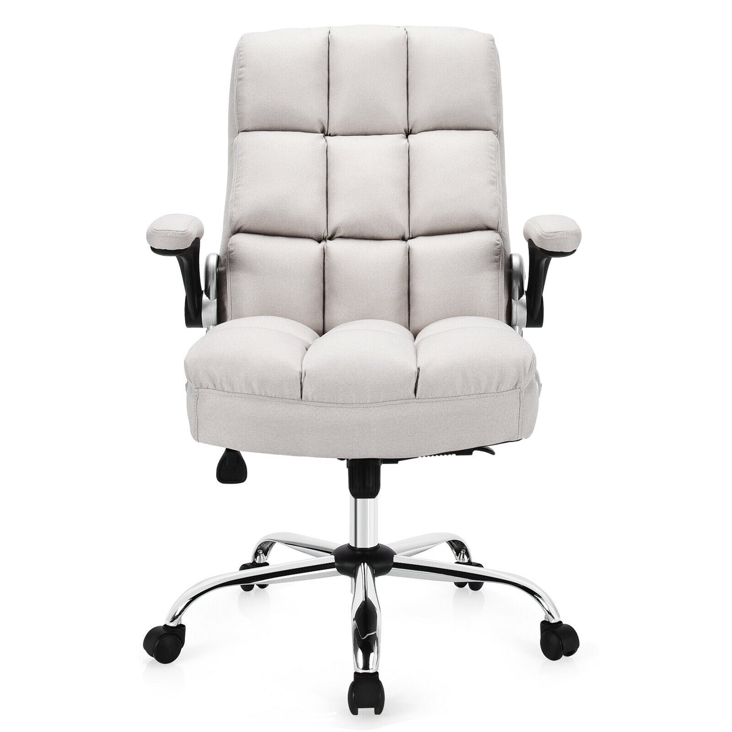 Adjustable Swivel Office Chair with High Back and Flip-up Arm for Home and Office, Beige Leisure Chairs at Gallery Canada