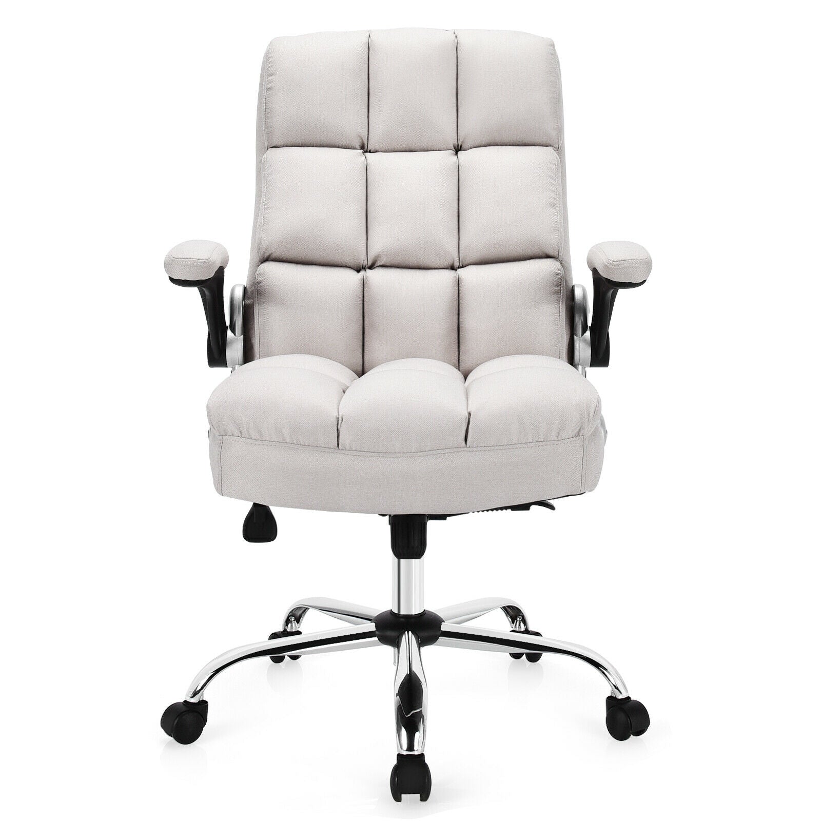 Adjustable Swivel Office Chair with High Back and Flip-up Arm for Home and Office, Beige Leisure Chairs at Gallery Canada