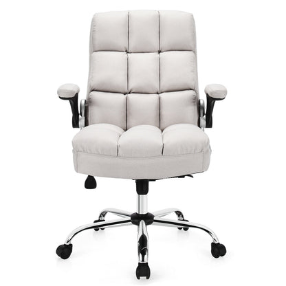 Adjustable Swivel Office Chair with High Back and Flip-up Arm for Home and Office, Beige Leisure Chairs at Gallery Canada